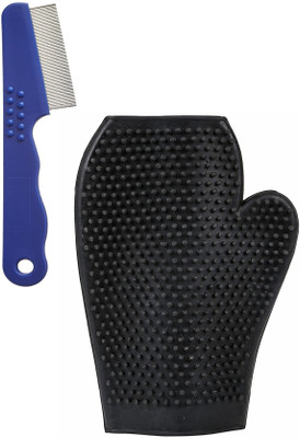 

W9 High Quality Stainless Steel Pin Flea Dog/Cat Grooming Comb With Bathing Gloves-Blue-6.1 inch Basic Comb for Dog
