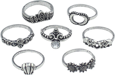 Young & Forever  Boho Gypsy Oxidized Silver Micro Silver Plated Designer Rings Alloy Crystal Silver Plated Stack Ring