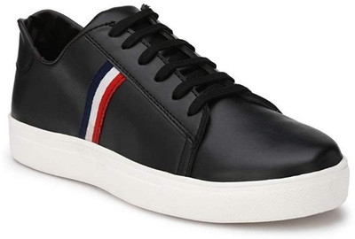 

OPTIFEET Men's Black Synthetic Leather Fashion Sneakers Sneakers For Men(Black