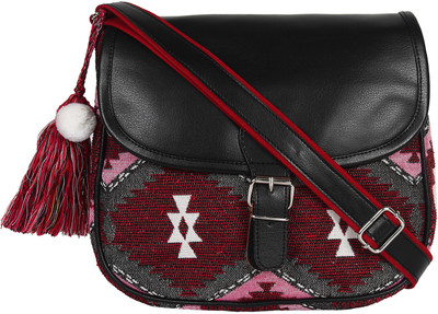 

Anekaant Women Casual, Evening/Party Black, Maroon Cotton Sling Bag