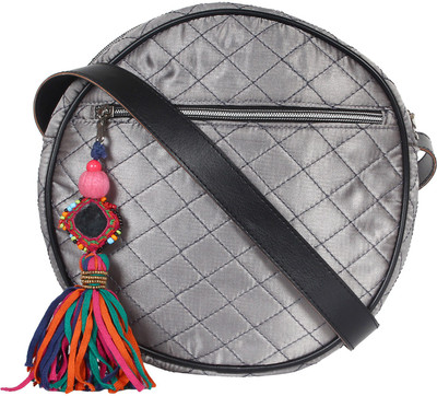 

Anekaant Women Casual Silver Satin Sling Bag