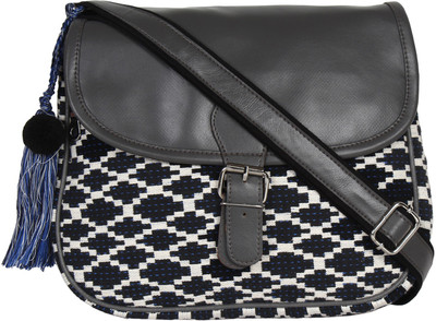 

Anekaant Women Casual Black, White Cotton Sling Bag
