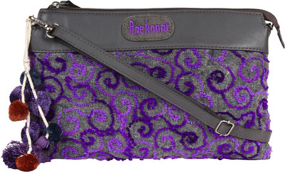 

Anekaant Women Casual Grey, Purple Cotton, PU Sling Bag
