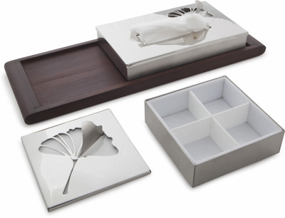 

ARTTDINOX GINGKO TISSUEBOX & MINT BOX Multi utility box Vanity Box(Silver)