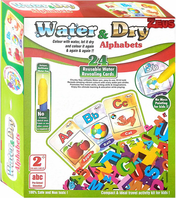 

Zeus Water and Dry Alphabets with 24 reusable water revealing cards Colour with water refillable pen, Gift Item, Color with water, dry and color it again and again