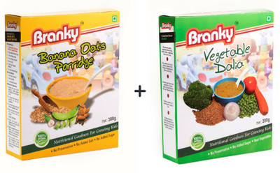 

Branky Vegetable Dalia Mix & Banana Oats Porridge Mix- Combo Pack Cereal(500 g, Pack of 2, 12+ Months)