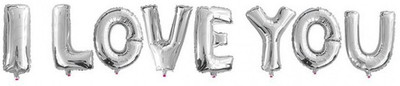 

Theme My Party Solid 16 Inch I LOVE YOU Silver Letters Foil Balloons Balloon(Silver, Pack of 8)