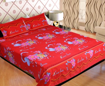 Jass Home Decor Polycotton Double Floral Flat Bedsheet(Pack of 1, Red)