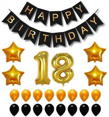 

Theme My Party Happy Birthday Party Balloons, Supplies & Decorations Set, Black & Gold