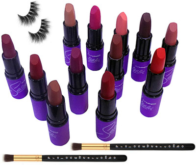 

Pro longwear combo Eyelashes,Mac Selena Matte Finish Multi Shades Lipstick In A Box,Makeup Brush2(Set of 3)
