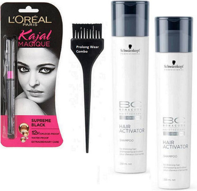 

Pro longwear combo Brush &L'Oreal Paris Magique Kajal Black 35 g ,Schwarzkopf Bc Hair Activator Shampoo (250 Ml) (Pack Of 2)(Set of 4)