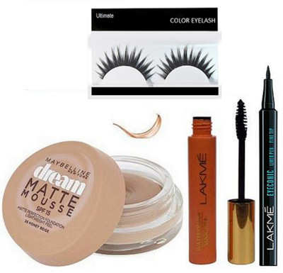 

Ultimate Eyelashes, New York Dream Matte Mouse Honey Beige Cream Foundation, 9 To 5 WaterProof Mascara With Pen Eyeliner(Set of 4)