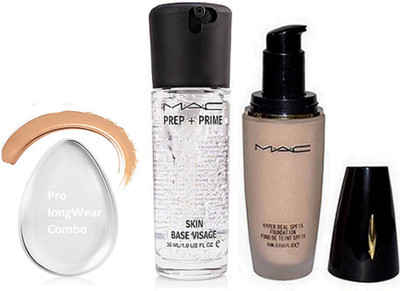 

Pro longwear combo Sponge Puff,Mac Prep Prime Skin Base Visage Primer,Hyper Real Foundation(Set of 3)