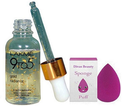 

divas beauty sponge puff & 9 to 5 gold radiance Skin Sculpting Face serum(Set of 2)