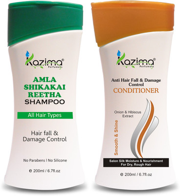 

KAZIMA Amla Shikakai Reetha Shampoo (200ml) + Anti Hair fall & Damage Control Conditioner (200ml) with Milk Protein, Multivitamins For Hair fall Control and Damage Repair, Fast Hair Growth, Healthy Scalp, Removes Dandruff & Lice(Set of 2)
