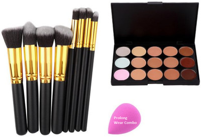 

Pro longwear combo Sponge Puff&Makeup Concealer 15 Shades Palette,Makeup Brush Set 8(Set of 10)