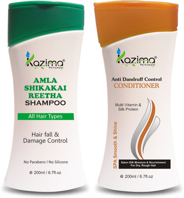 

KAZIMA Amla Shikakai Reetha Shampoo (200ml) + Anti Dandruff Control Conditioner (200ml) with Milk Protein, Multivitamins For Hair fall Control and Damage Repair, Fast Hair Growth, Healthy Scalp, Removes Dandruff & Lice(Set of 2)