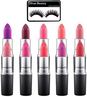 

divas beauty eyelashes & mac Matte finish multi color lipstick ( pack of 10 )(Set of 11)