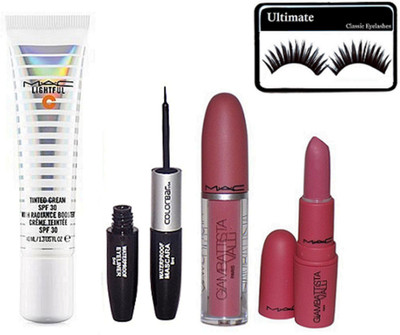 

Ultimate Eyelashes, Colorbar 2 In 1 Eyeliner & Mascara, Lightful Tinted Cream Foundation, Giambattista Lipgloss & Lipstick(Set of 5)