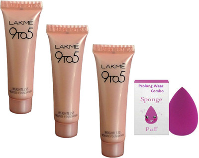 

Pro longwear combo Sponge Puff,Weightless Mousse Foundation Pack Of 3(Set of 4)
