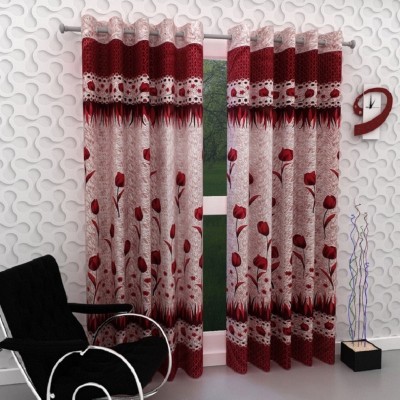 Phyto Home 213 cm (7 ft) Polyester Semi Transparent Door Curtain (Pack Of 2)(Floral, Maroon)
