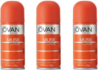 

Jovan Musk Deodorant Body Spray For Men 150ML Each (Pack of 3) Deodorant Spray - For Men(450 ml, Pack of 3)
