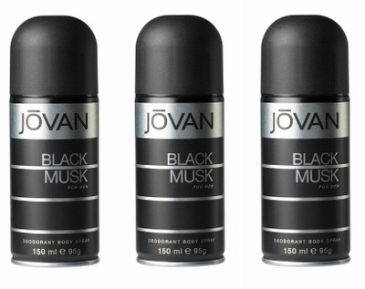 

Jovan Black Musk Deodorant Body Spray For Men 150ML Each (Pack of 3) Deodorant Spray - For Men(450 ml, Pack of 3)