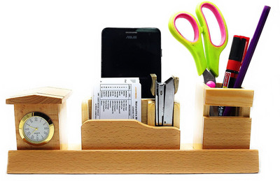 

sk handicrafts 3 Compartments wooden pen and mobile holder also documents holder(Brown)