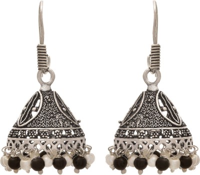 JFL Jewellery for Less JFL - Traditional Ethnic Handmade German Silver Plated Oxidised Bead Designer Earring For Women & Girls. Pearl Brass Jhumki Earring