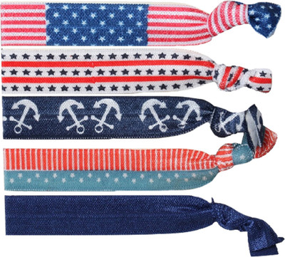 

Young & Forever Bella Collection 5X No-Crease Elastic Hair Ties Multicolor Anchor Print Hair Band With Utility Velvate Pouch Hair Band(Black, Blue, Multicolor)