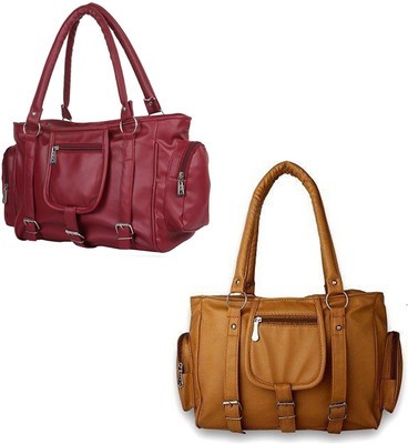 SK NOOR Shoulder Bag(Tan, Maroon), Maroon;tan