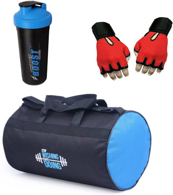 

Vellora High Quality Gym Bag And Gym Glove With Thunder Boost Shaker Wrist Support Combo Gym & Fitness Kit