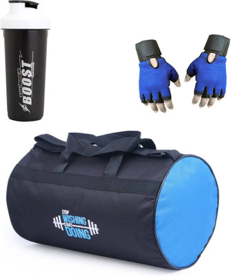 

Vellora High Quality Gym Bag And Gym Glove With Thunder Boost Shaker Wrist Support Combo Gym & Fitness Kit