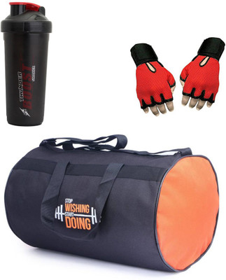 

Vellora High Quality Gym Bag And Gym Glove With Thunder Boost Shaker Wrist Support Combo Gym & Fitness Kit