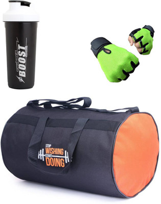 

Vellora High Quality Gym Bag And Gym Glove With Thunder Boost Shaker Wrist Support Combo Gym & Fitness Kit