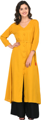 God Bless Women Solid Frontslit Kurta(Yellow)