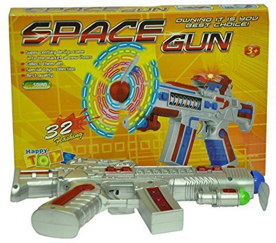 Instabuyz Space Gun Toy With Led Matrix Flashing Rotating Blades (Battery Not Included)(Multicolor)