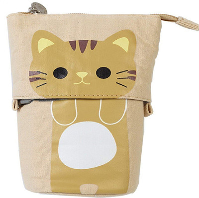 Aeoss Pencil Bag New Cartoon Pencil Bag Canvas Cartoon Cat Cute Telescopic Pen Case Box with Zipper Closure Art Canvas Pencil Box(Set of 1, Beige)
