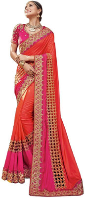 Maiya Saree Embroidered Bollywood Georgette, Net Saree(Orange) Flipkart