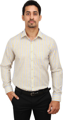MAHARAJA Men Striped Formal Blue, Yellow Shirt