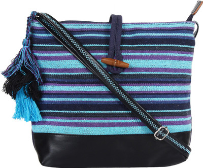 

Anekaant Women Casual Blue Cotton, PU Shoulder Bag