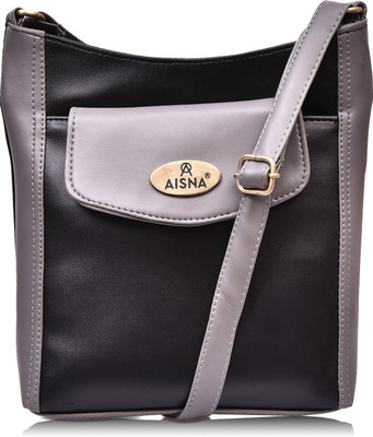 

Aisna Women Casual Black, Grey Leatherette Sling Bag