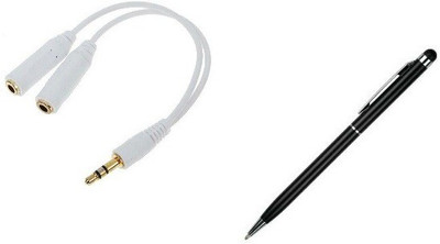 

Freya 3.5 MM HEADPHONE SPLITTER WITH 2 IN 1 Capacitive BALL Pen for Touch Screen Stylus(BLACK PEN, WHITE HEADPHONE SPLITTER)
