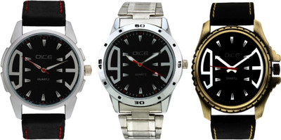 

Dice Dice-0038 Analogue Wrist Watch. Multi Color Dial with Leather strap & stainless steel Chain Combo Pack of 3 Watch - For Men