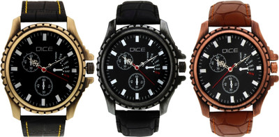 

Dice Dice-0037 Analogue Wrist Watch. Multi Color Dial with Leather strap Combo Pack of 3 Watch - For Men