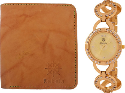 

Rabela Wallet, Analog Watch Combo(Tan, Gold)