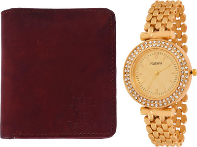 

Rabela Wallet, Analog Watch Combo(Brown, Gold)