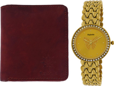 

Rabela Wallet, Analog Watch Combo(Brown, Yellow)