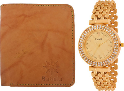 

Rabela Wallet, Analog Watch Combo(Tan, Gold)