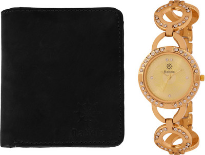 Rabela Wallet, Analog Watch Combo(Black, Gold)